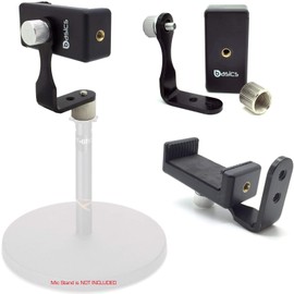 AccessoryBasics 360° Swivel Smartphone Holder with 5/8" Metal Tripod Microphone Mic Stand Adapter Mount for All Smartphones