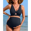 Charmo Women Maternity 2 Piece Bikini Set Ribbed Cutout Pregnancy