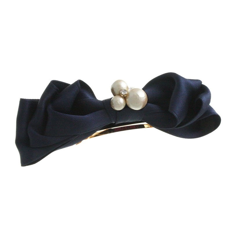 VingTAINE H-992 Cotton Pearl Bijou Satin Ribbon Barrette, Elegant, Office,