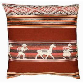 Inca Fabric Throw Pillow Covers Peruvian Tribal Art Handmade Boho Pillowslip Peru Bolivia Cushion Cover Square 18" x 18" Inches Cushion Cases Pillowcases (Brown)