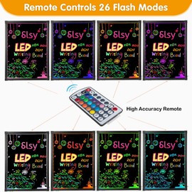 Slsy Illuminated LED Message Writing Board Erasable Neon Effect Menu Sign Board with 8 Fluorescent Makers, 12Colors Flashing Modes, Remote Control Message Board (28"X20")
