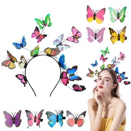 Aweisile Butterfly Fascinator Headband Butterfly Headbands Butterfly Headband Colourful Butterfly Headband with 8 Pieces Hair Clip Butterfly for Role Play Wedding
