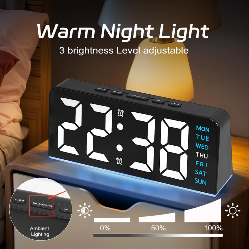 Necomi 【Upgrade】 6.8'' Digital Alarm Clock, LED Alarm Clock with