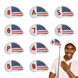 Golf Iron Head Covers Set | 10X Golf Head Covers For Driver & Fairway Woods - US Stars Stripes Flag Pattern Design Iron Covers For Golf Clubs, Golf Iron Club Cover, Designed To Fit All Woods And Drive