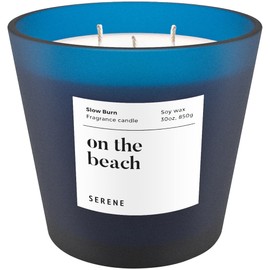 Hidden Label Large Scented Candle, On The Beach, 30oz 3 Wick Huge Candle, Serene Collection Slow Burn Natural Soy Candles for Home Scented