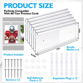 AceOrbit 6 Pcs Acrylic Sport Card Display Shelf Clear Trading Cards Wall Mounted Display Stand Hold up to 30 for Basketball Football Hockey Graded Trading Slabs Vendors Collectors Retail with Screw