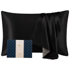 Tsuruwa Silk Envelope Pillowcase, 100% Silk on One Side, Grade 6A, 22 Momme, Tencel, Washable, Less Friction, Skin and Hair Beauty, Sound Sleep, No Bed Head, Gentle on the Skin, Black, 13.8" x 19.7"