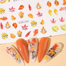 12 Sheets Fall Thanksgiving Nail Art Stickers Maple Leaf Pumpkin Design Water Transfer Nail Decals Autumn Leaves Abstract Line Acrylic Nail Stickers for Women Girls Fall Nail Art Decorations Supply