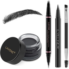 LAVONE Kit de Maquillaje Lápiz de Cejas, Con Lápiz Microblading de Cejas Impermeable 2 En 1, Pomada de Cejas, Delineador de Ojos y Brocha de Cejas de Doble Punta, Kit de Lápiz de Cejas para Cejas Natu