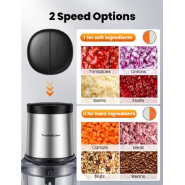 TWOMEOW Food Processor 4 Cup, Electric Food Chopper, 【Small but Powerful】Meat Grinder with 2 Bowls, 2 Speed & 4 Blades for Vegetable, Meat, Nuts, Functions for Chopping, Dicing, Mixing and Puree