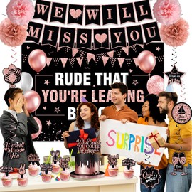 Rude That You'Re Leaving But OK Banner, Pink We Will Miss You Farewell Party Decorations for Women, Going Away Party Supplies for Office Coworker Retirement Job Change Goodbye Party