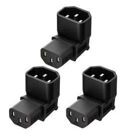 Vellcon [3Pack] IEC 320 C14 to C13 Right Angle AC Adapter, IEC 3Pole Male to Female 90Degree Down Angle AC Converter, C14 to C13 Vertical Down Angle AC Adapter, Black Color