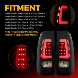 Kojem LED Tail Lights Compatible with 1999-2006 Chevy Silverado 1999-2002 GMC Sierra 1500 2500 3500 LED Tube Bar Taillight Lamp (Clear Lens+Black Housing)