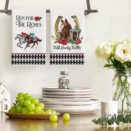 Artoid Mode Diamond Plaid Jockey Horse Racing Rose Kentucky Derby Kitchen Towels Dish Towels, 18x26 Inch Farmhouse Decoration Hand Towels Set of 2