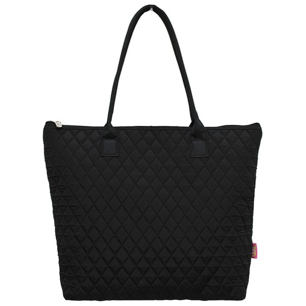 NGIL Solid Black Print Quilted Tote Bag
