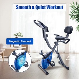 Merax Folding Exercise Bike Magnetic Foldable Stationary Bike, 3 in 1 Mode Indoor Upright Fitness Workout X-Bike with 8-Level Resistance and Arm Resistance Band, Pulse Sensor,LCD Monitor