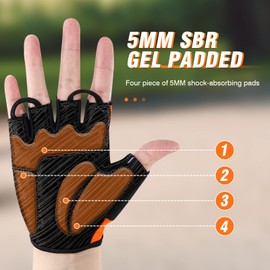 HTZPLOO Bike Gloves Cycling Gloves Biking Gloves for Men Women with Anti-Slip Shock-Absorbing Pad,Light Weight,Nice Fit,Half Finger Bicycle Gloves (Orange, Medium)