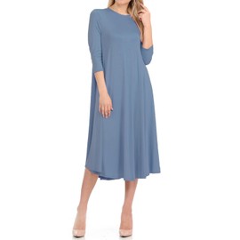 iconic luxe Women's Swing Midi Dress – 3/4 Sleeve Flowy A-Line Tunic – Soft, Stretchy, Comfortable, and Versatile Casual Dress for Everyday Wear Medium Denim