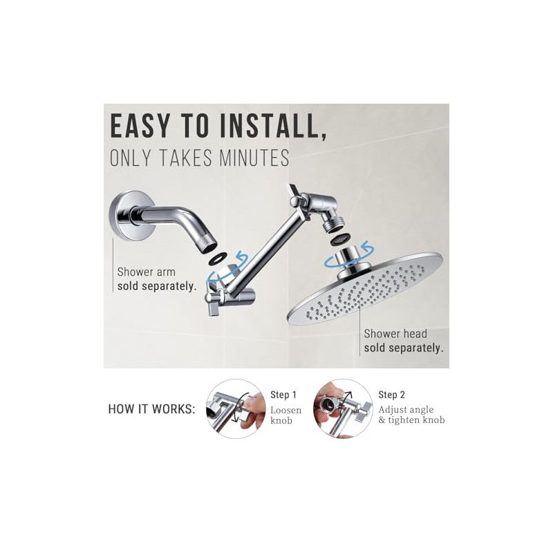 G-Promise 5.8 Inch All Metal Shower Head Extension Arm, Adjustable