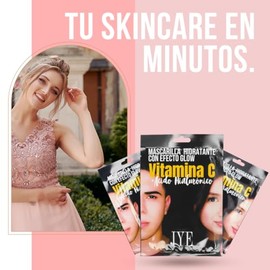 JYE Set de 6 Piezas Mascarilla Facial Hidratante Unisex! Ácido Hialurónico y Vitamina C, Efecto Glow, Piel visiblemente mas suave y tersa, ideal para aplicar antes de un evento especial o bien en tu día a día