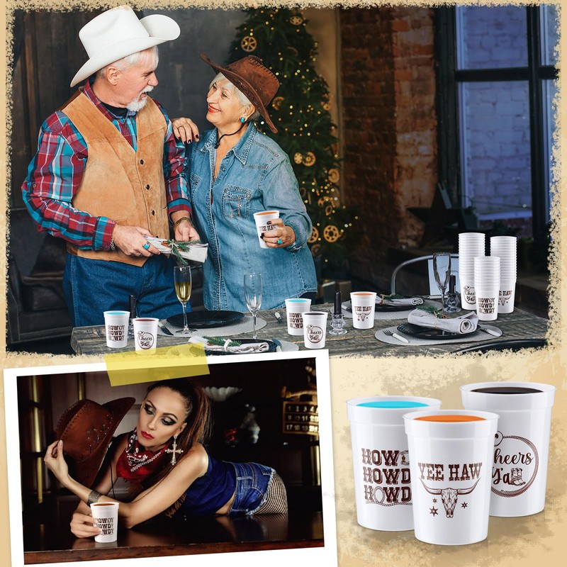 48 Pcs Western Cowboy Disposable Plastic Cups for Party, Cowboy,