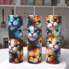 Handmade Cat Faces Colorful 20oz Tumbler