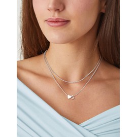 PROSTEEL Heart Initial Necklace for Women - Double Layered Silver White Gold Plated Bead Choker Name Necklace with Heart Letter S Pendant Gift for Her Women Teenage Girl Jewellery