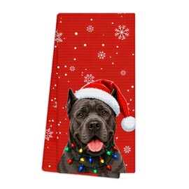 Red Christmas Winter Cane Corso Kitchen Towels Dishcloths, Cane Corso Gifts Hand Towels for Bathroom Decor, Dog Lover Mom Dad Gifts, Winter Xmas Snowflake Dog Dish Towel for Kitchen 16x24in