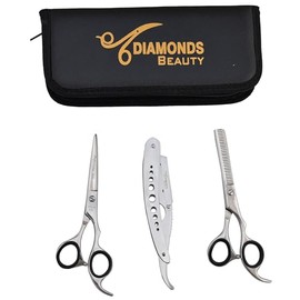 WMI Professional Hair Shears Set (5.5 Inch) – Premium Japanese Steel, Scissors, Thinning Shears, and Razor (Sleek Silver)