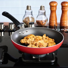 Vinod Zest Inducto Aluminium Non-Stick Frypan - 20 cm, Omelette/Egg Pan, 3mm Extra Thick, 3-Layer Coating, Swiss Quality, Metal Spoon Friendly, Induction Base, Easy to Clean (Red)