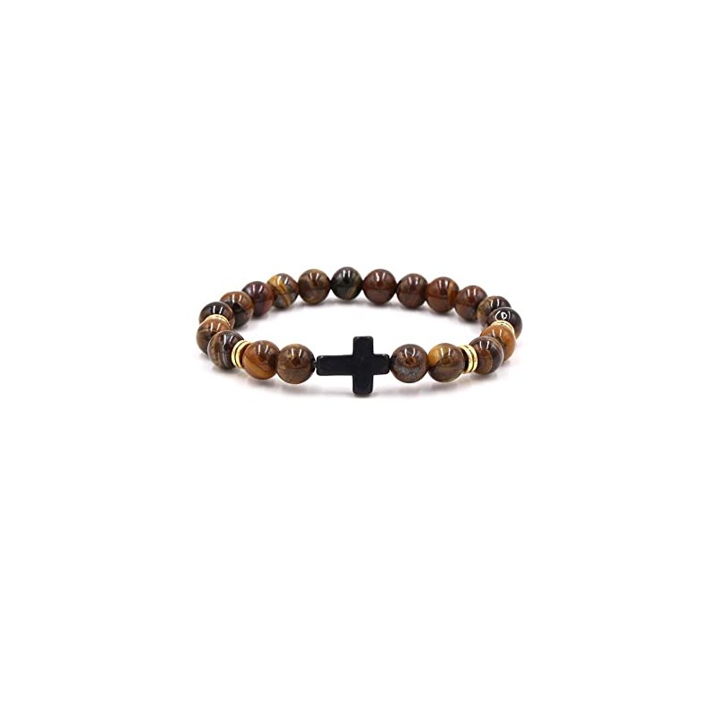 Caiyao 8MM Ornament Lava Volcanic Stone Beads Turquoise Cross Elastic