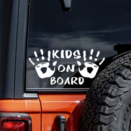 2PCS 6.7"x3.1" Kids On Board Car Decal Sticker - High Adhesive Waterproof & UV Resistant, Baby on Board Warning Sign for Rear Window,Safety Decal #AZ34 (White)