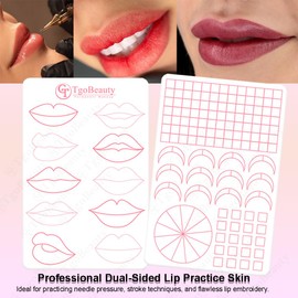 TgoBeauty Realistic Silicone Lip Training Pad with 10 Different Lip Shapes Lip Embroidery Practice Skin for Permanent Makeup (2pcs White Pad with Pink Outline)