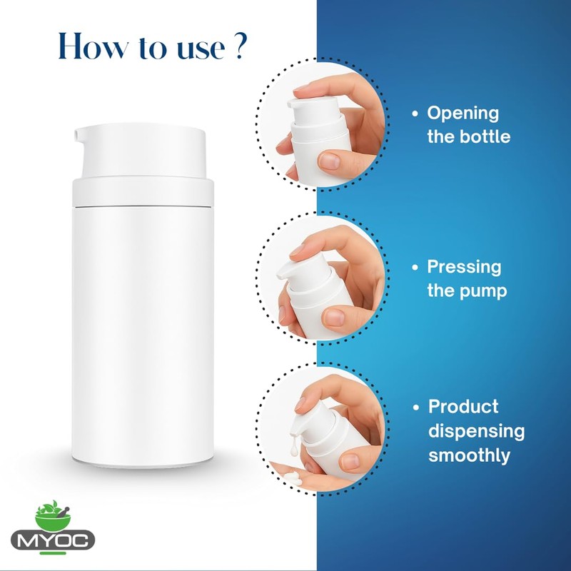 MYOC White Airless Bottle Set with White Pump| 4 Bottles