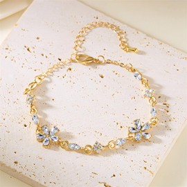 FDEETY Women's Premium Fresh Diamond Flower Bracelet Cherry Blossom Design Flower Bracelet Suitable for Holiday Gifts for Girlfriends, Alloys