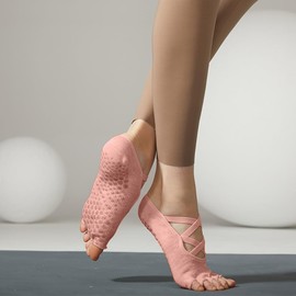 Alienjoy Women's Yoga Socks with Straps Non-Slip Grips Toeless Non-Slip Socks for Pilates Barre Ballet Workout Dance, lightpink, One Size