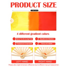 Thyle 4 Pairs 1.8 M Artificial Silk Women Belly Dance Fan Veils National Long Bamboo Fan Colors Silk Fans for Dancer Right Left Hand, 4 Styles