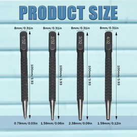 PonFxp nail punch 8-Piece Manual Positioning Centre Punch Set with 4 Sizes (0.79mm, 1.59mm, 2.38mm, 3.18mm) for Metal and Woodworking; Ideal for Repair and DIY Projects