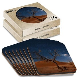 8 x Square Coasters - Milky Way over Dune 45 in Namibia Cork Backed MDF Glossy Tea Coffee Accessory #51460