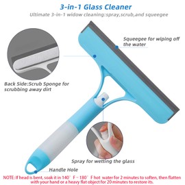 3 in 1 Window Squeegee, Cleaning Scraper with Scrubber Sponge Sprayer Clean Kit for Glass, Tile Walls, Shower Door, Car, Bathroom Cleaner(Blue)
