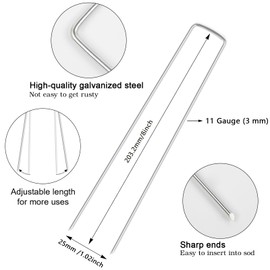 FEED GARDEN 8 Inch 50 Pack Galvanized Landscape Staples 11 Gauge Anti-Rust Garden Stakes Landscaping Fabric SOD Pins Yard Stakes for Weed Barrier Fabric