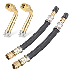 KEWAYO Tire Valve Extension, 2Pcs 160mm Flexible Valve Stem Extenders with 2 PCS 90 Degree Brass Tire Valve Stem Extension Adaptor Compatible for RV Bike Motorcycle Car