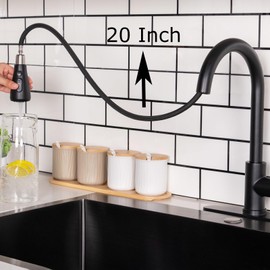 Black Kitchen Faucet, Single Handle Matte Black Kitchen Faucets with Pull Down Sprayer, Stainless Steel Suitable for 1 or 3 Hole Sinks for Farmhouse, RV, Laundry, Bar, HT-KYT010B-D, HT-KYT010B-D-new