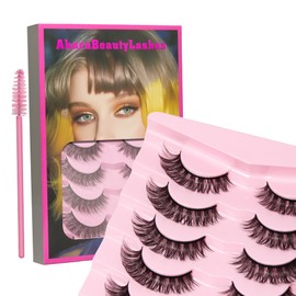 AKARA Russian Strip Lashes Fluffy Wispy Faux Mink Eyelashes Cat Eye Natural Look D Curl False Lashes 7 Pairs Pack (R06)