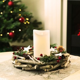 com-four® table wreath with stars, decorative table wreath made of branches, natural door wreath to decorate yourself, DIY natural wreath - Ø 28 cm (Advent wreath XL)