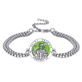 XIXLES 925 Sterling Silver Patron Saint Amulet Bracelet Cross Faith Bracelet for Women Men with 7 + 2 Inch Adjustable Chain, Sterling Silver