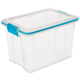 Sterilite 20 Qt Gasket Box, Stackable Storage Bin with Latching Lid and Tight Seal, Plastic Container to Organize Basement, Clear Base and Lid, 1-Pack