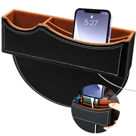 H.Romo Car Seat Gap Filler Organizer, Leather Car Console Organizer Front Seat, Car Seat Gap Storage Box with Detachable Dividers for Car Seat Side Organizers and Storage (Black, 1Pack)