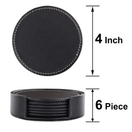 Coasters for Drinks, Black Leather Coasters Set of 6 with Holder,Protect Furniture from Damage