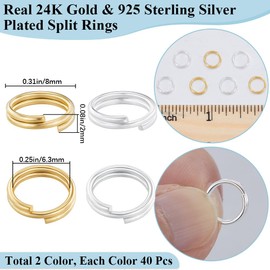 Beebeecraft 1 Box 80Pcs Split Jump Ring 8mm 24K Gold and 925 Sterling Silver Plated Double Loops Rings for Jewelry Necklaces Bracelet Earrings and Crafts